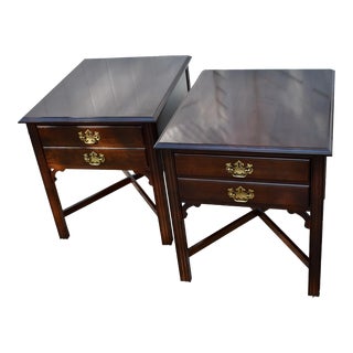 Vintage Pair of Pennsylvania House Mahogany Chinese Chippendale Tables W/Drawer For Sale