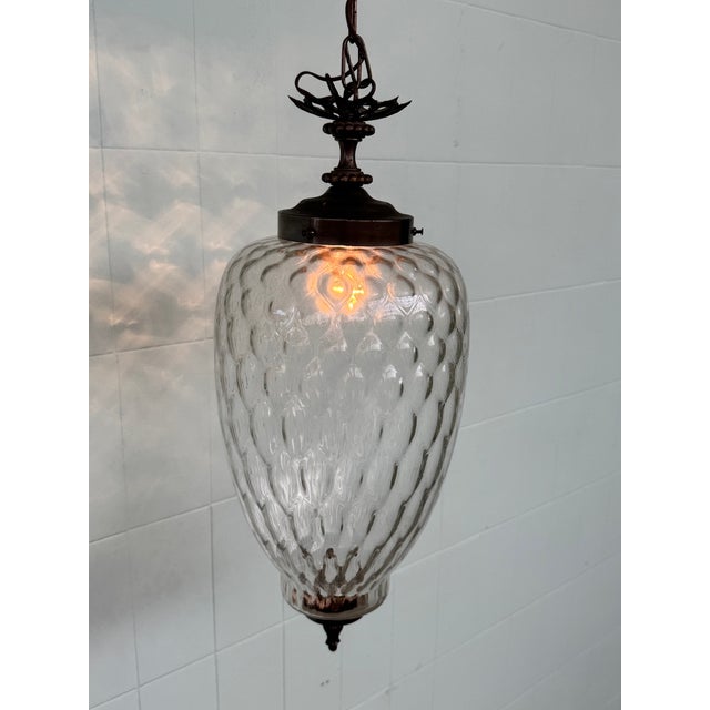 Vintage Glass and Brass Lantern Chandelier, 1960s For Sale - Image 3 of 14