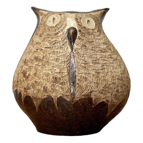 Large Studio Pottery Owl Sculpture, 1980s For Sale
