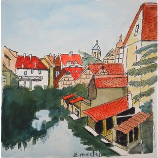 Elisée Maclet: La Petite France in Strasbourg, 20th Century, Watercolor For Sale