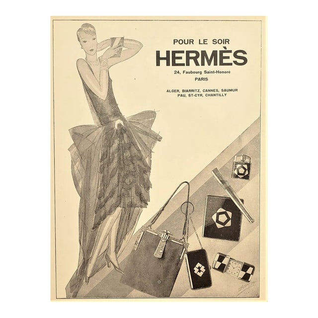 Ansøger etiket Stor 1929 French Art Deco Hermès Advertisement Print-Evening Wear and Accessories,  Matted | Chairish