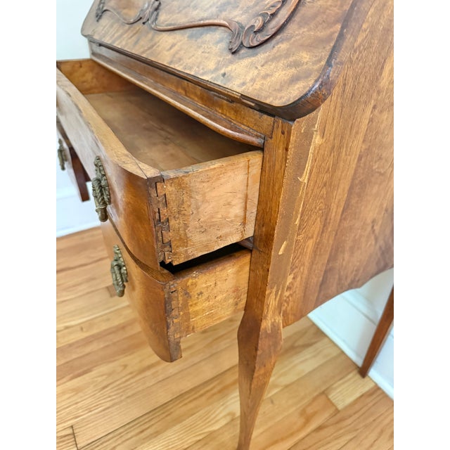 Antique French Provincial Tiger Maple Slant-Front Secretary Desk For Sale - Image 9 of 13