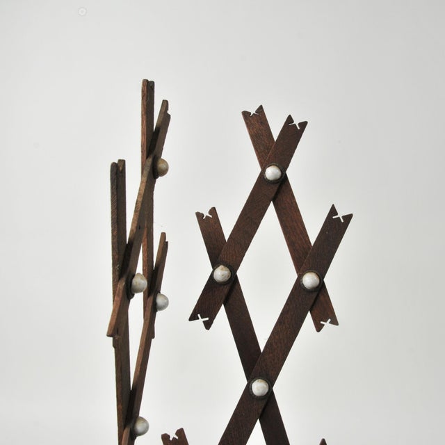 Brown Antique Folk Art Lattice Corner Shelf With Porcelain Button Accents For Sale - Image 8 of 16