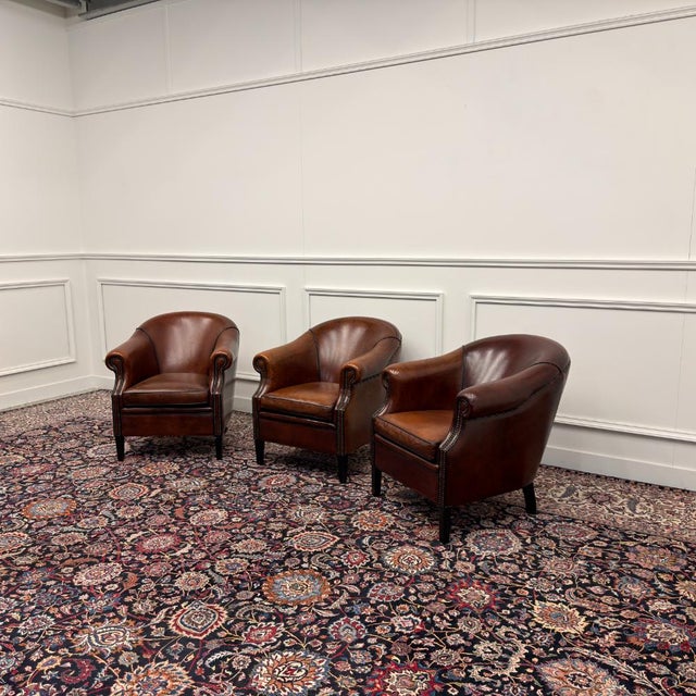 English Sheepskin Leather Chairs, Set of 3 For Sale - Image 3 of 15