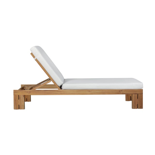 Paradiso Outdoor Teak Chaise - Light Gray Fabric For Sale - Image 4 of 10