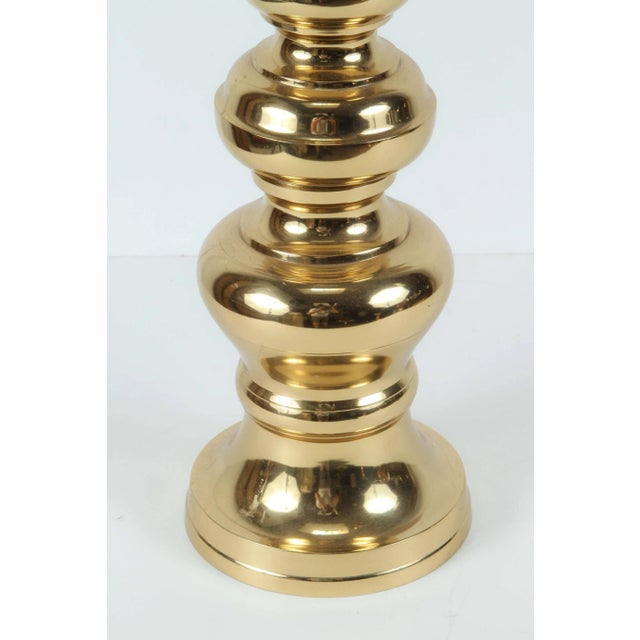 Large Chinese Polished Brass Candlesticks - a Pair For Sale - Image 4 of 10