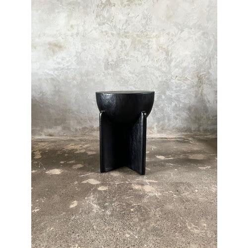 Blackened Mango Wood Stool with Semi-Circular Seat with Crossed Base For Sale - Image 11 of 18
