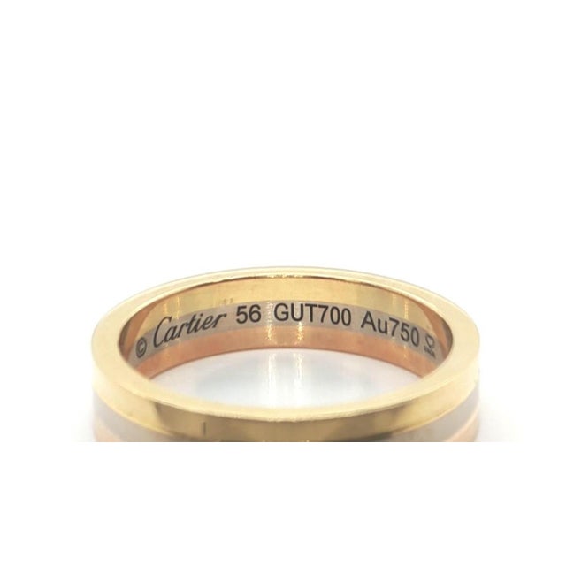 Metal Mid 20th Century Cartier Vendome Louis 18k Tri Color Gold 4.8mm Band Ring w/Cert Size 56 US 7.5 For Sale - Image 7 of 7