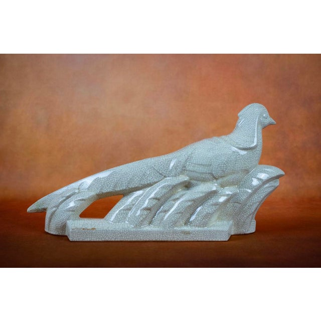 Louis Fontinelle, Beige Glazed Crackled Earthenware Pheasant No. 181, 1920s, Earthenware For Sale - Image 3 of 11
