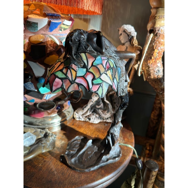 Antique Art Nouveau E. Thomasson “Daphne” Bronze Figural Table Lamp – Art Nouveau Lady W/ Stained Glass Shade For Sale - Image 10 of 12