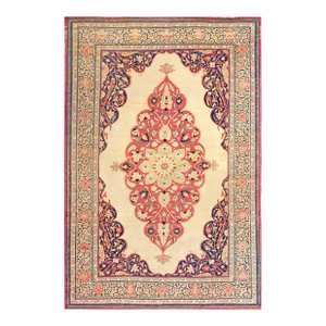 1890s Ivory Red Medallion Antique Persian Tabriz Haji Jalili Rug 7' 6" X 11' 0" Handknotted Wool Carpet