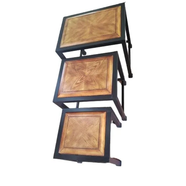 Italian 1990s Italian Metal and Wood Nesting Tables - Set of 3 For Sale - Image 3 of 11