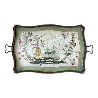 1960’s Chinoiserie Tole Tray With Claw Feet and Gallery Rail For Sale