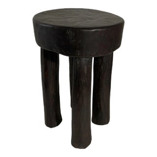 African Vintage Carved Wood Milk Stool Hehe Gogo People Tanzania 15" H For Sale
