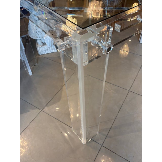 1970s Charles Hollis Jones Vintage Lucite Lattice Glass Top Peg Game or Dining Table For Sale - Image 5 of 11
