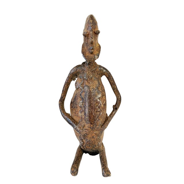 African Vintage African Dogon Bronze Figure of a Seating Male Mali 5" H For Sale - Image 3 of 7