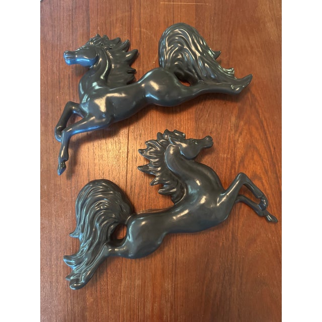 Vintage Midcentury Ceramic Black Pegasus Horses Wall Decor Pair For Sale In Los Angeles - Image 6 of 9