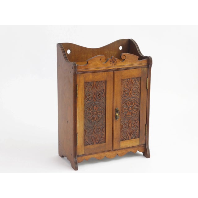 Small Antique Carved Wooden Wall Cabinet with Floral Details, 1920s For Sale - Image 4 of 8