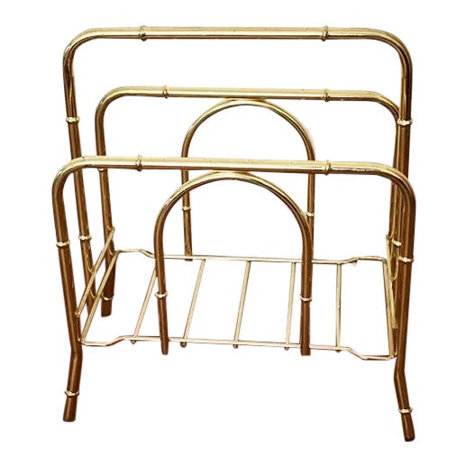 Chinoiserie Faux Bamboo Brass Magazine Rack - Mid 20th Century For Sale