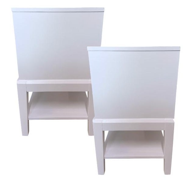 Paint Pair of White Lacquer Two-Drawer Nightstands With Open Shelf For Sale - Image 7 of 7