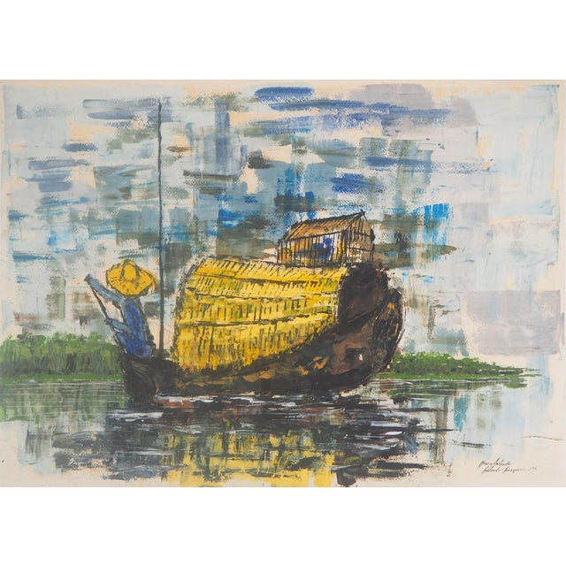 Moacir Andrade, Junk in Vietnam, 1964, Oil and Gouache For Sale - Image 5 of 5