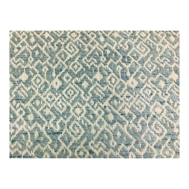 Stout Kerchief Spray Woven Sky Blue Off White Tribal Ethnic Upholstery Drapery Fabric For Sale