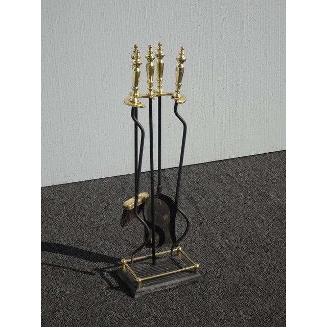 French Country Vintage French Country Brass and Metal Fireplace Tools For Sale - Image 3 of 13