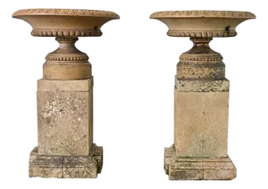 English Pair of 19th Century Cast Stone Garden Urns