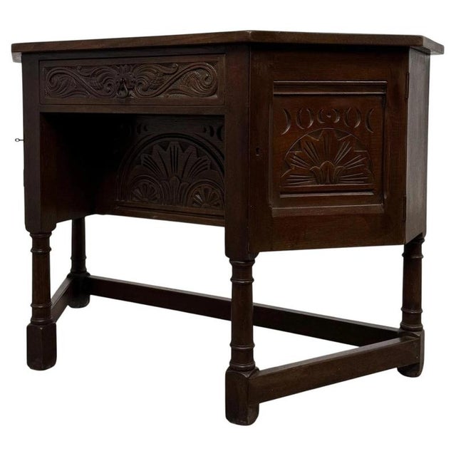 Early 20th Century English Carved Oak Writing Desk For Sale - Image 6 of 13