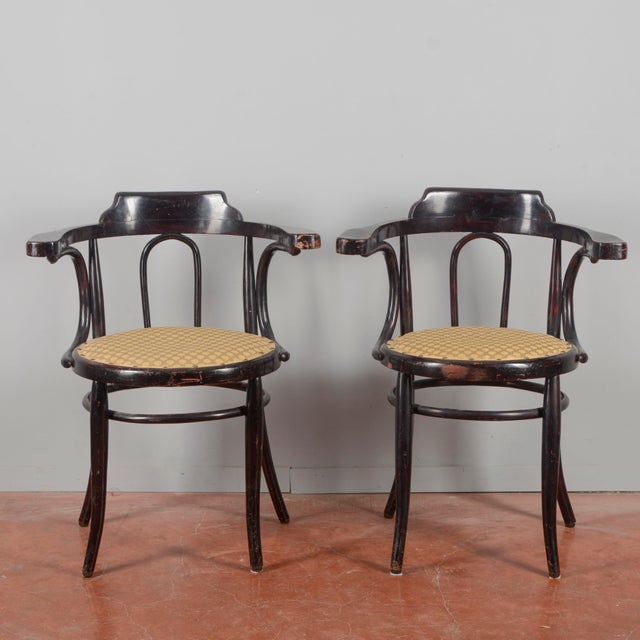 This pair of vintage armchairs, produced in the early 20th century, is an icon of viennese design. Made using the famous...