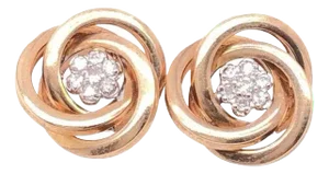 14 Karat Yellow Gold With Diamond Cluster Huggie Earrings- Set of 2