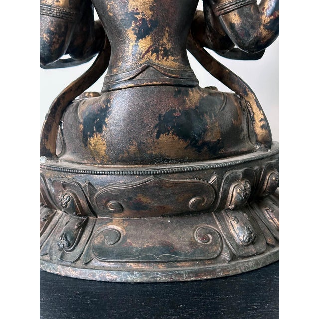 Large Gilt Bronze Statue of Bodhisattva Avalokiteshvara with Four Arms For Sale - Image 15 of 18