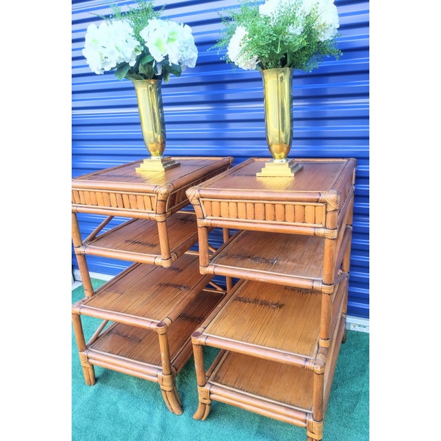 Vintage Rattan Bamboo Tiered Unique Extra Tall Side End Tables- a Pair ...