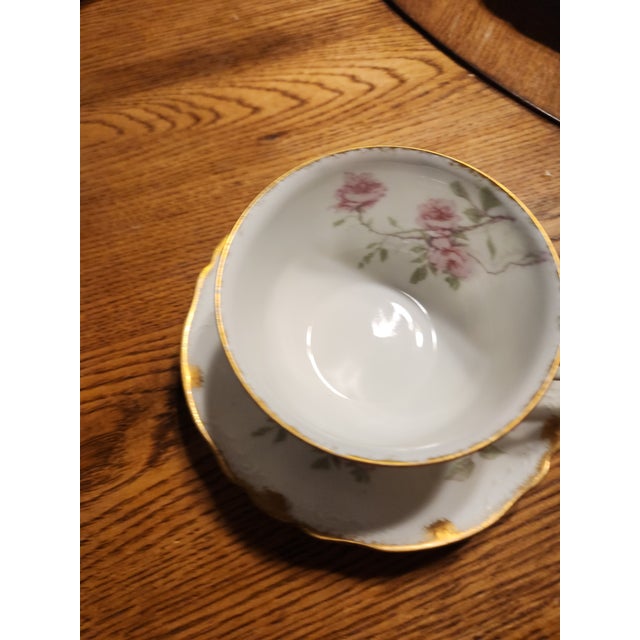 Late 19th Century Late 19th Century Victorian Haviland Limoges Baltimore Rose Oversize Breakfast Cup and Saucer Set For Sale - Image 5 of 12