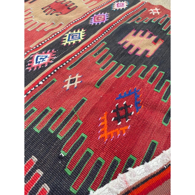 Vintage Turkish Tribal Red Flat-Weave Kilim Rug For Sale In Houston - Image 6 of 7