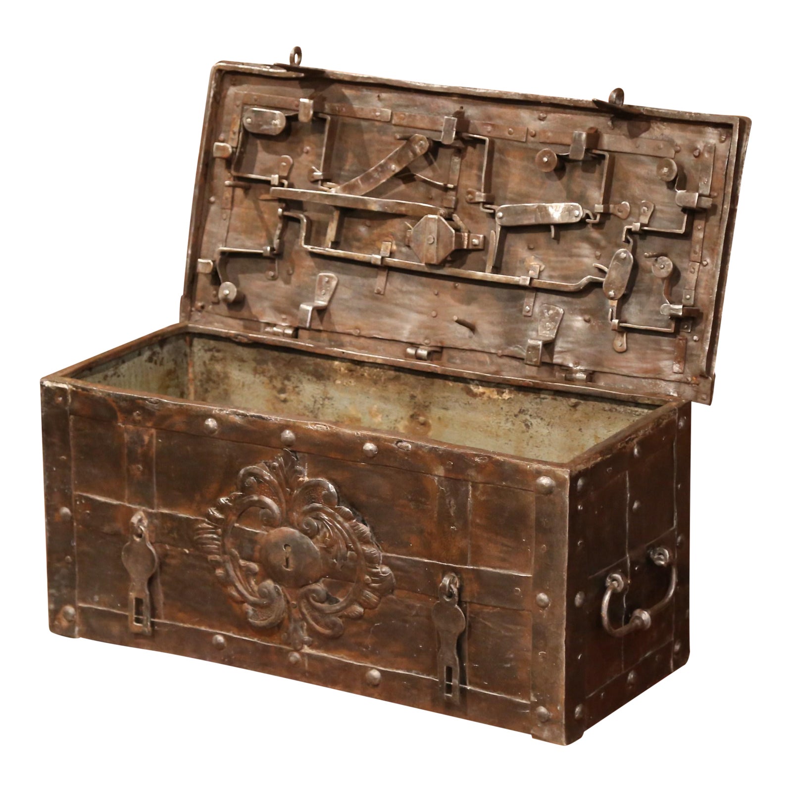 17th Century German Polished Wrought Iron Corsair Nuremberg Safe Chairish