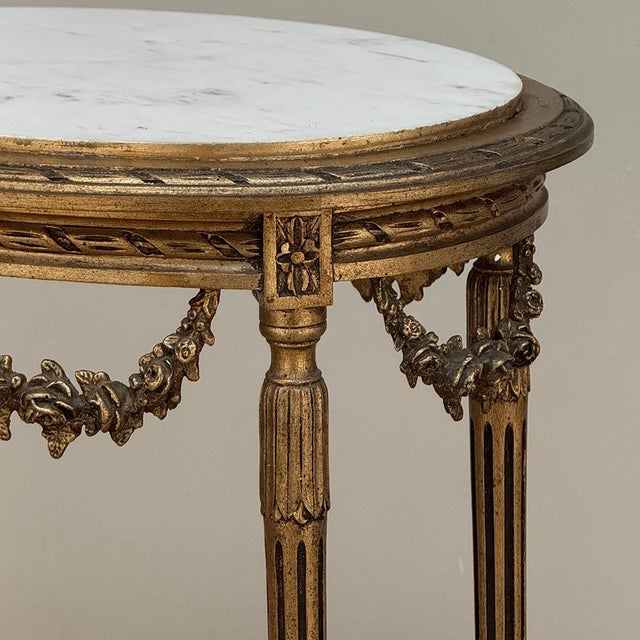 Bronze Antique French Louis XVI Giltwood Oval Side Table With Carrara Marble Top For Sale - Image 8 of 17