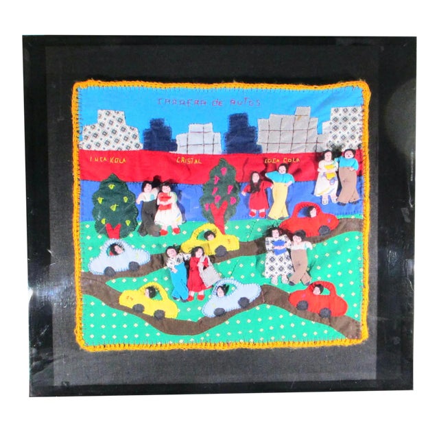 1990s Vintage Appliqué Folk Art Peru Arpillera Textile Art For Sale