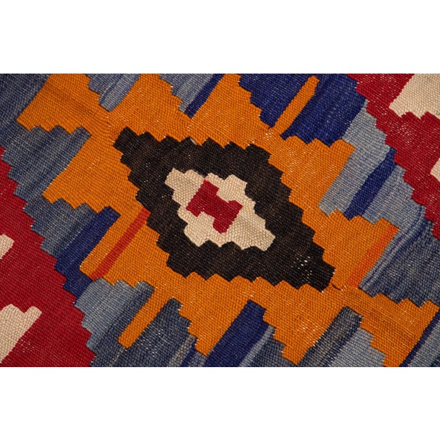 Textile 1960s Vintage Turkish Kilim Red Handmade Tribal Wool Rug For Sale - Image 7 of 8