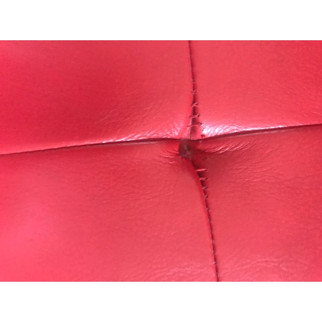 Red Knoll Tufted Leather Slipper Sofa With Label in Lipstick Red For Sale - Image 8 of 9