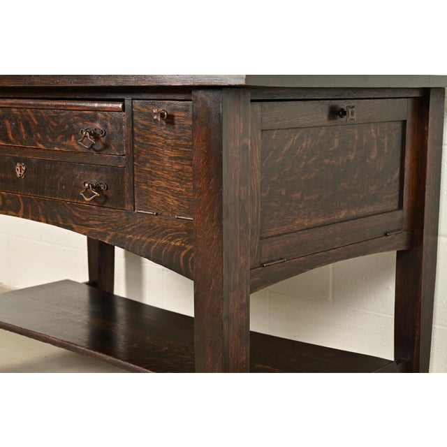 Stickley Brothers Style Antique Mission Oak Arts & Crafts Desk or Library Table, Circa 1910 For Sale - Image 12 of 18