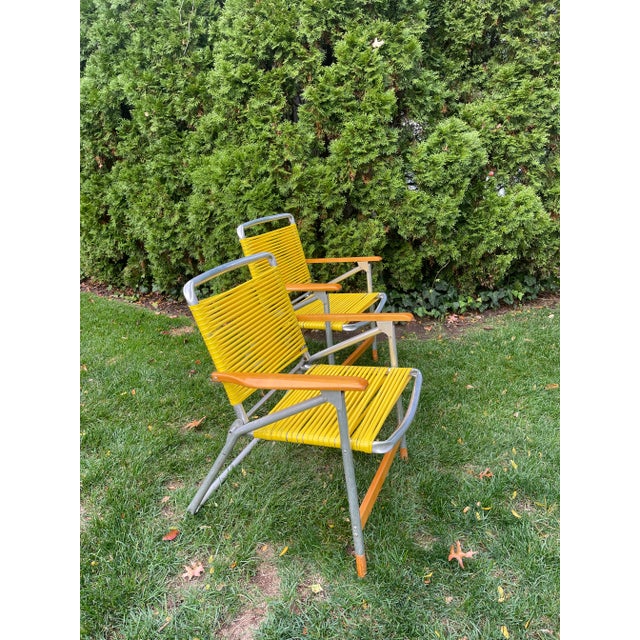 Mid-Century Modern Pair of Vintage C. 1970’s Aluminum and Hardwood Folding Lawn Chairs For Sale - Image 3 of 14