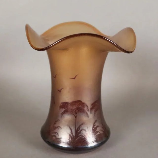 Antique Art Nouveau French Glass Palm Tree Vase For Sale - Image 7 of 7