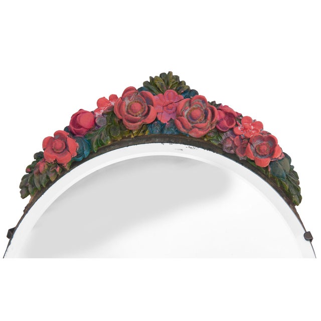 Boho Chic 1990s Round Floral Beveled Easel Table Mirror in Colorful Tones For Sale - Image 3 of 6