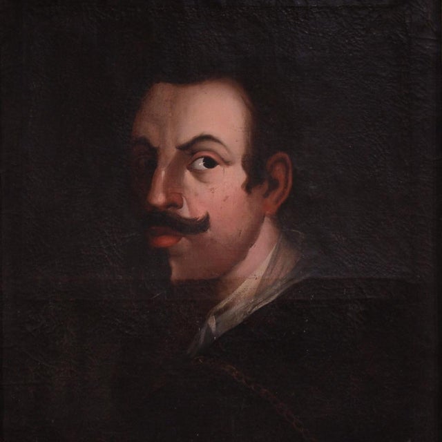Antique 18th-century Spanish painting. Oil on canvas, first canvas, artwork depicting a portrait of a gentleman in black,...