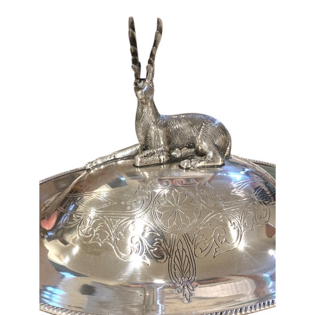Silverplate Soup Tureen With Stag Motif Elk Deer Thanksgiving Victorian Style For Sale - Image 16 of 17