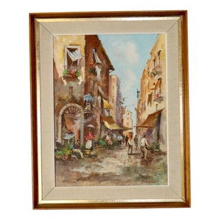 Moriani, City Street Scene, 1960s, Oil on Canvas For Sale