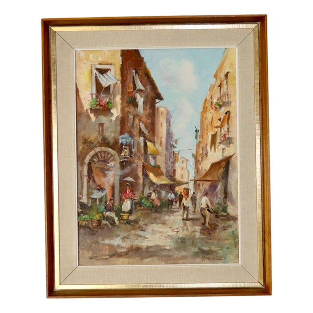 Moriani, City Street Scene, 1960s, Oil on Canvas For Sale