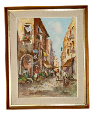 Moriani, City Street Scene, 1960s, Oil on Canvas