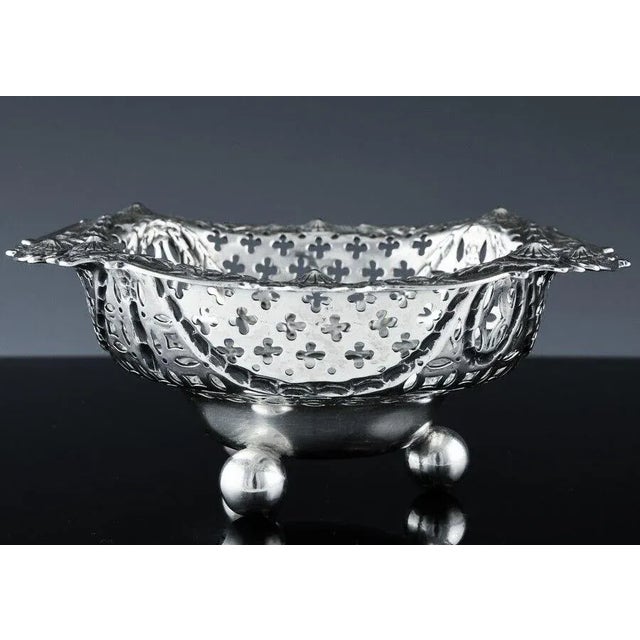 Art Nouveau 1900s Art Nouveau Sterling Silver Pierced Repoussé Candy Dish For Sale - Image 3 of 4